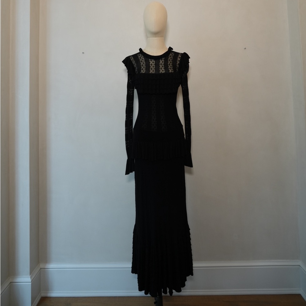 Temperley London Black Lace Long-Sleeve Maxi Gown